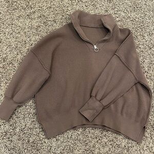 Brown 1/4 Zip Pullover Sweater